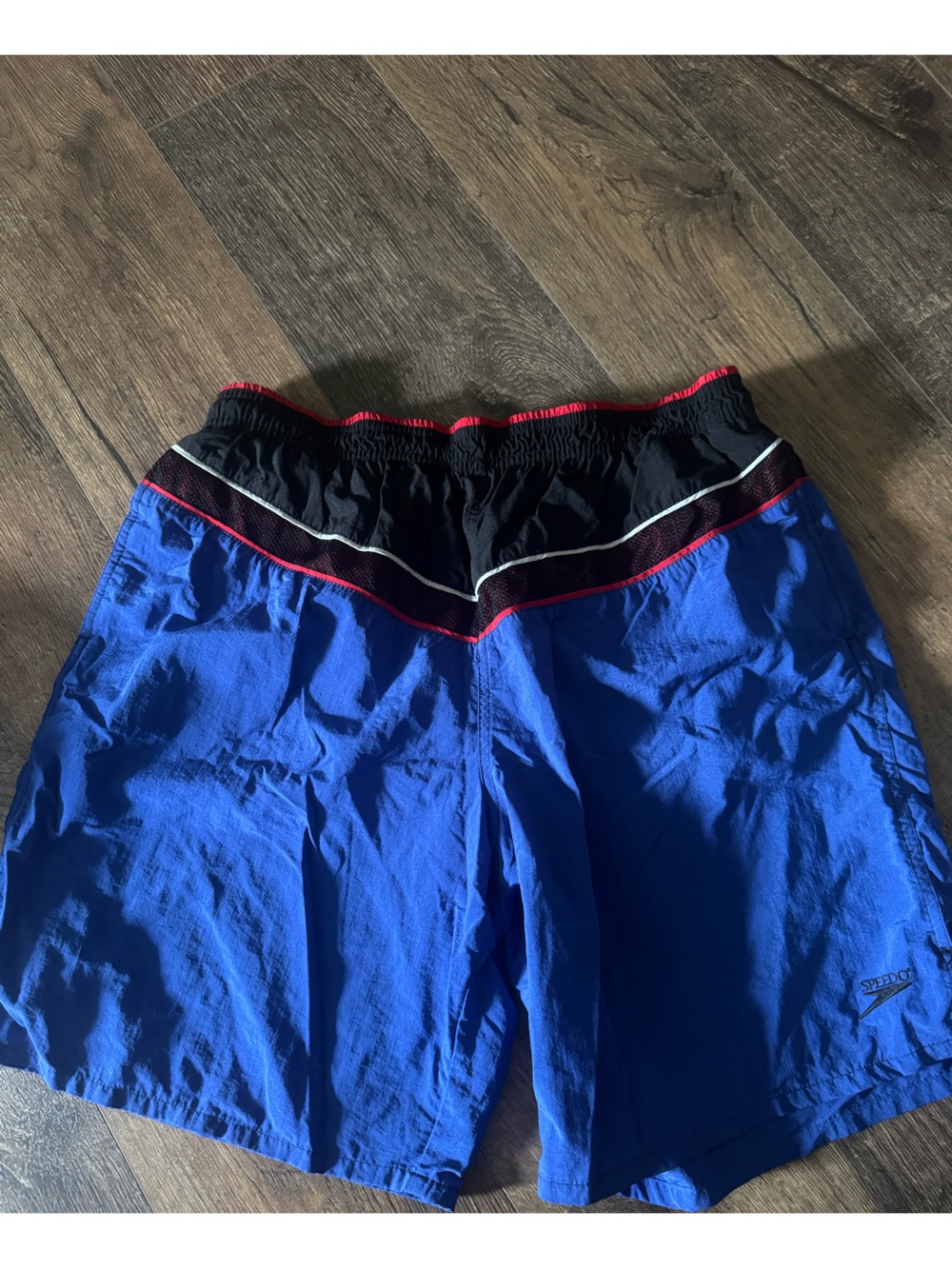 Vintage Speedo Blue Swim Liner with Black Waistband and Red Logo Accent